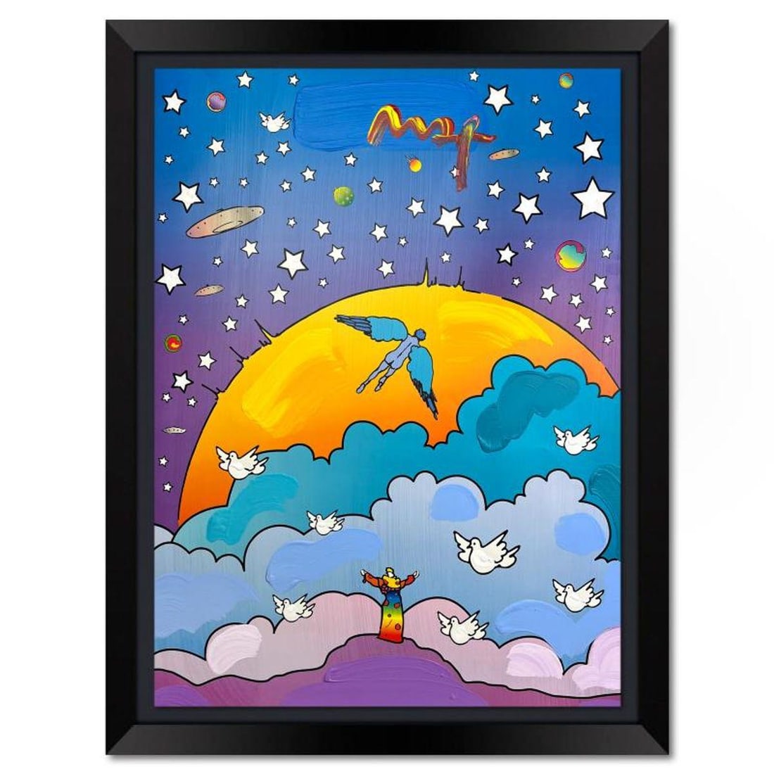 Peter Max, "Beginning of New Age" Framed One-of-a-Kind Mixed Media, Hand Signed with Registration (1 of 2)
