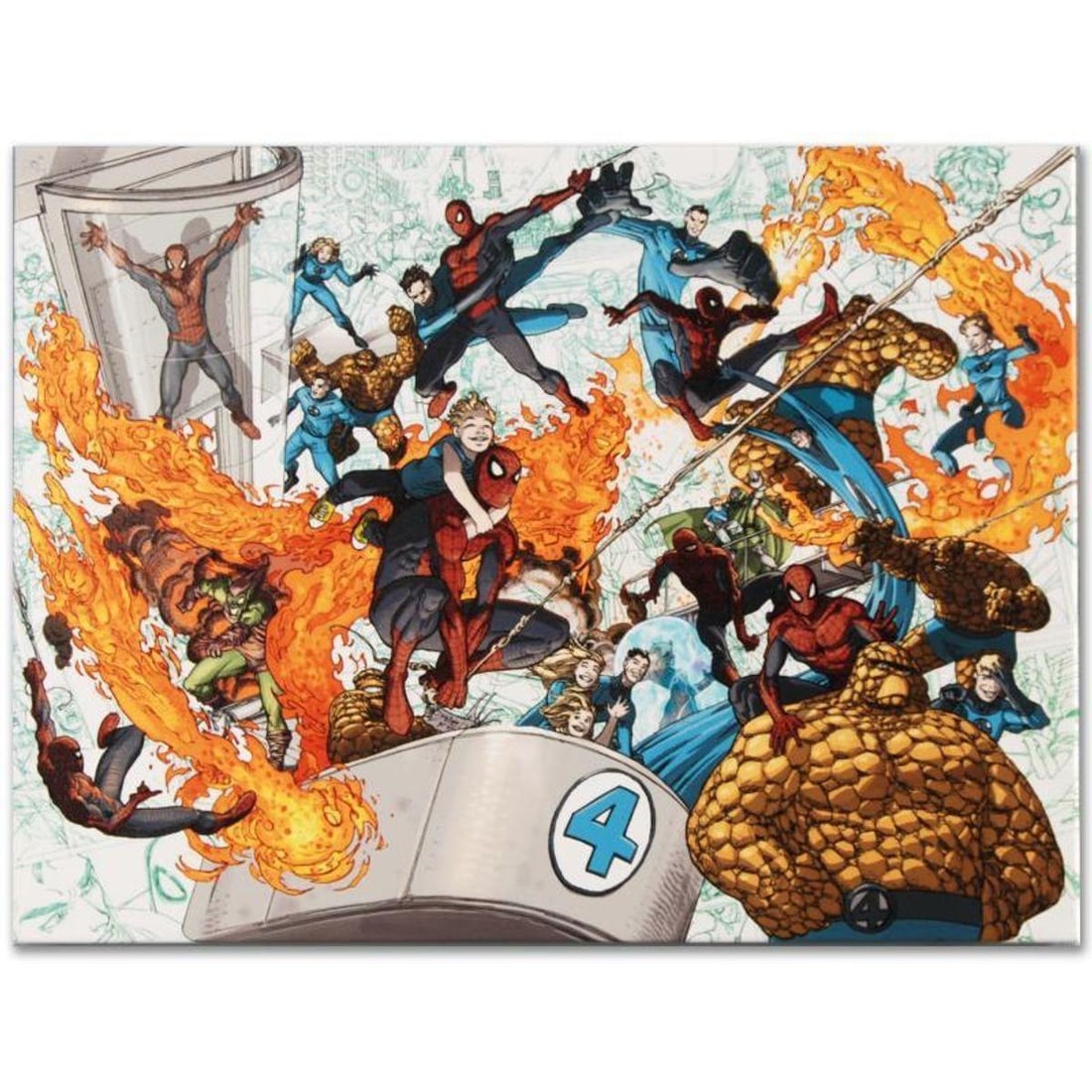 Marvel Comics "Spider-Man/Fantastic Four #4" Numbered Limited Edition Giclee on Canvas by Mario: A piece of comic book history, this limited edition, from original art by Mario Alberti, depicts an action-packed scene with Spider-Man and the Fantastic Four. Italian artist Mario Alberti is particul