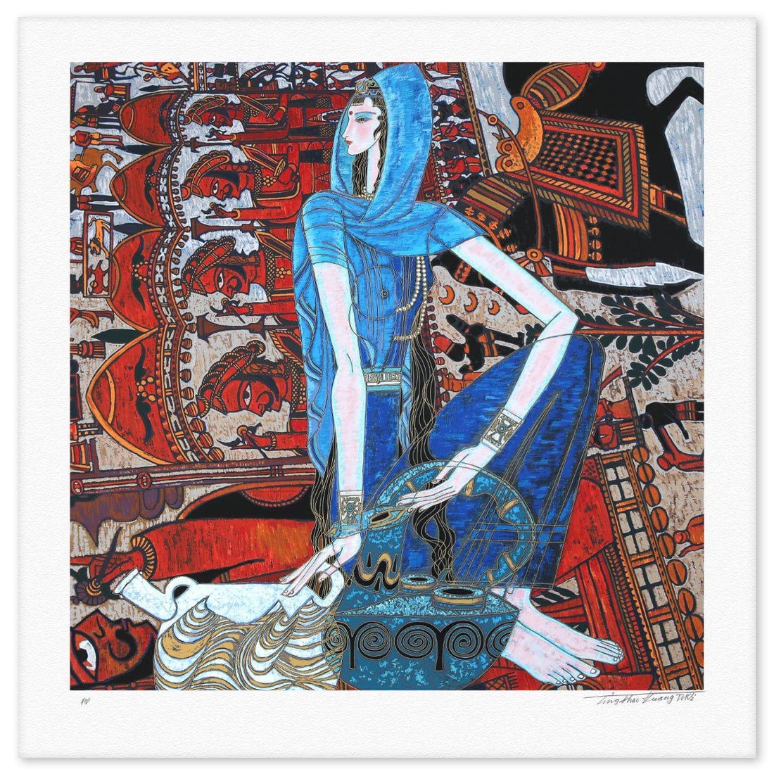 Ting Kuang- Silkscreen "Eastern Song": Artist: Ting Kuang. Medium: Silkscreen. Title: Eastern Song. Size: 35" x 33". Signature: Hand Signed and Numbered. Reference#: 80512.