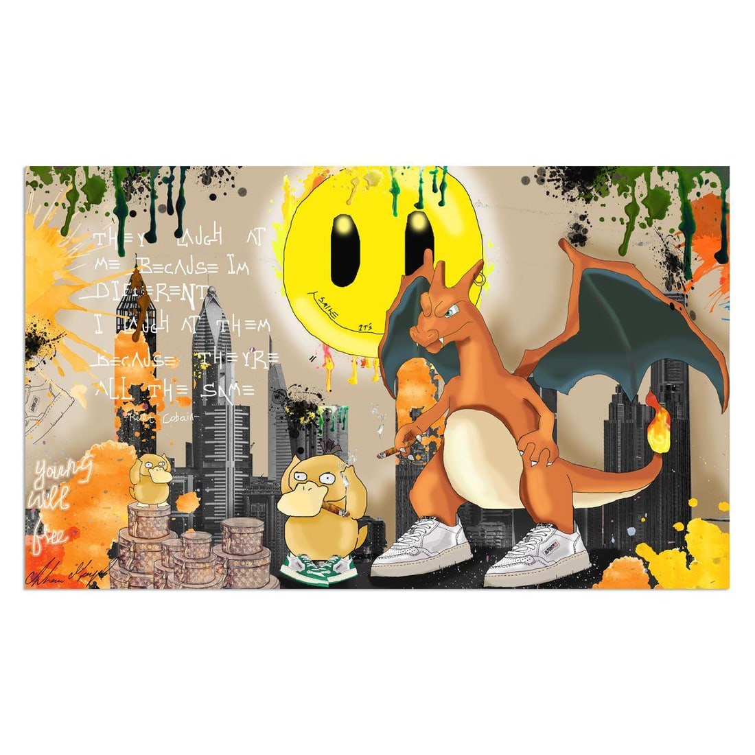 Shani Moyal-Mixed Media on Canvas "Chari Who": Artist: Shani Moyal. Medium: Mixed Media on Canvas. Title: Chari Who. Size: 40" x 24". Signature: Hand Signed. Certificate of Authenticity: Is included.