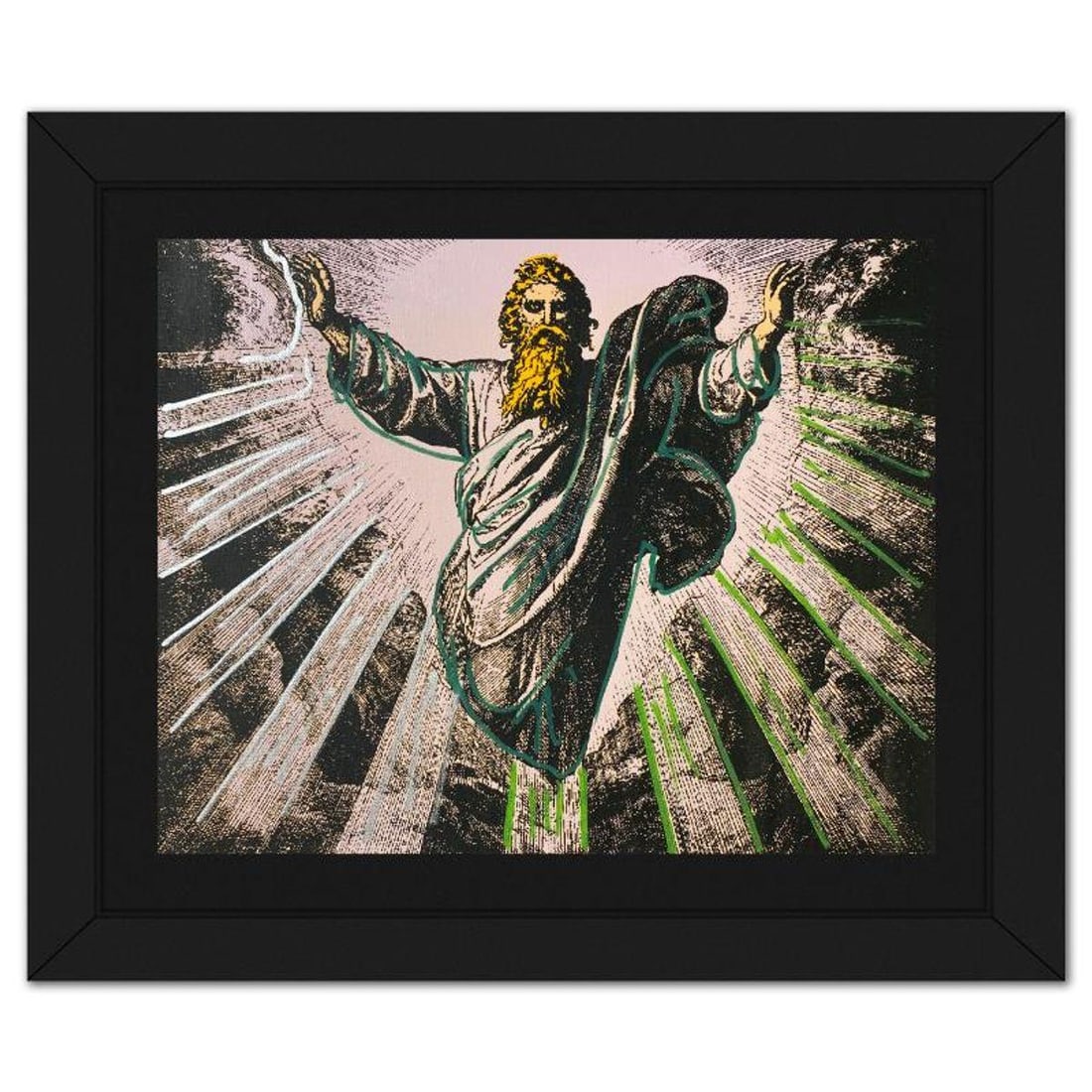 Steve Kaufman (1960-2010), "The Creation" Framed Hand Embellished Limited Edition Silscreen,: The Creation is a hand embellished limited edition silkscreen on canvas by Andy Warhol protege, Steve Kaufman (1960-2010), numbered AP 2/50 inverso and hand signed by the artist. This piece comes cust