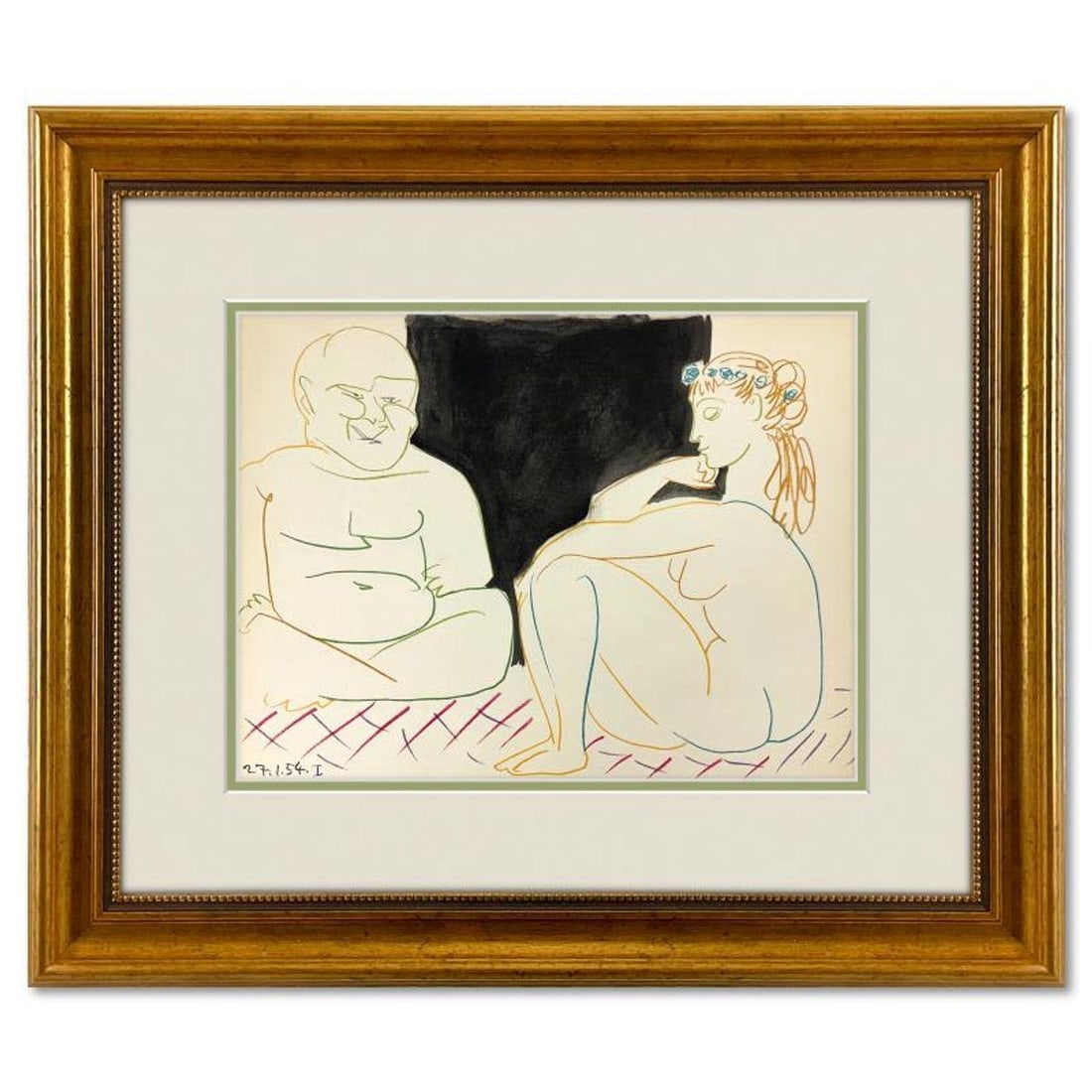Pablo Picasso (1881-1973), "La Comedie Humaine 27.1.54-I" Framed Vintage Lithograph on Paper with: La Comedie Humaine 27.1.54-I is a lithograph on paper by Pablo Picasso (1881-1973). This piece is from Picasso's Human Comedy Series and was printed in Paris, France by Mourlot Studios in 1954. This p