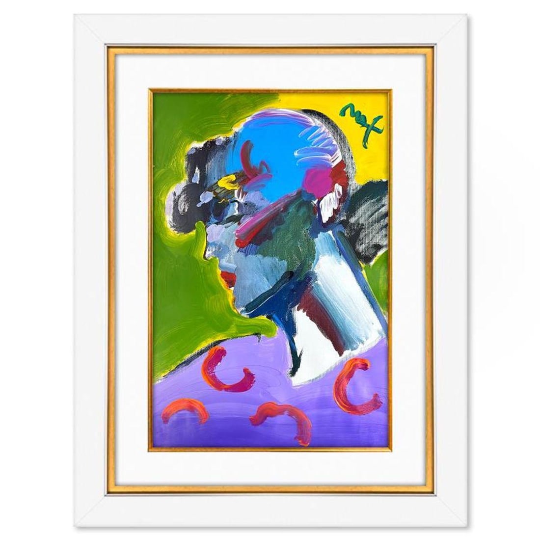 Peter Max, "Palm Beach Lady" Framed One-of-a-Kind Mixed Media, Hand Signed with Registration Number: Palm Beach Lady is a one-of-a-kind mixed media on paper, hand signed by Peter Max. The piece comes custom framed with a backside cutout to display Peter Max Studio registration number 322344 certifyin
