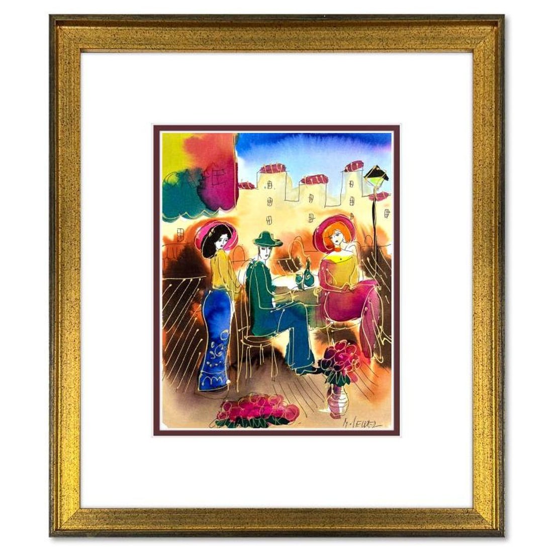 Moshe Leider, Framed Original Mixed Media Watercolor Painting, Hand Signed with Letter of: This is an original mixed media watercolor painting on paper by Moshe Leider. Hand signed by the artist, this piece comes custom framed and includes a Letter of Authenticity. Measures approximately 17