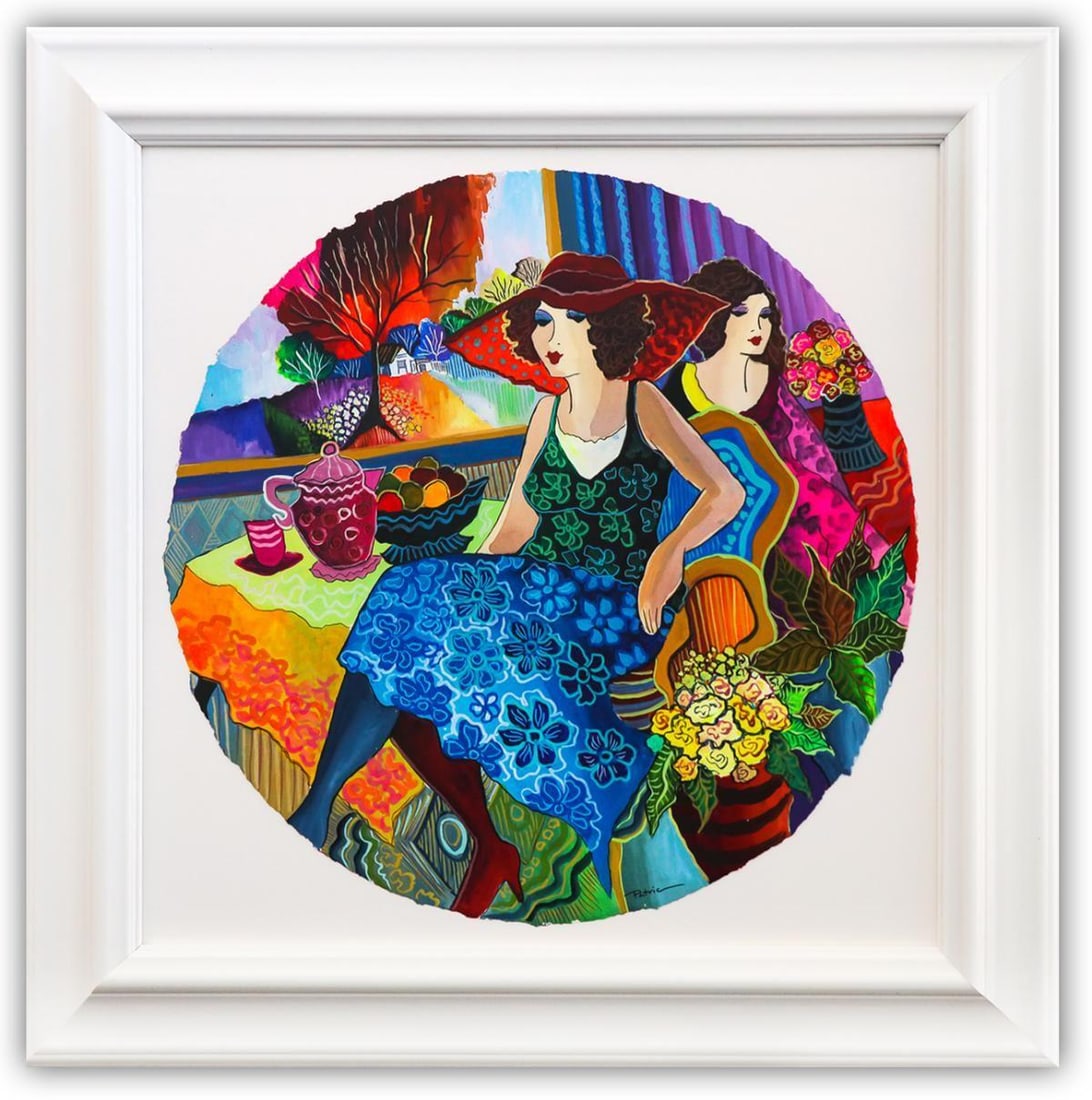 Patricia Govezensky- Original Watercolor "Afternoon Tea": Artist: Patricia Govezensky. Medium: Original Watercolor. Title: Afternoon Tea. Size: 22" x 22". Measures approx. 30" x 30" (framed). Signature: Hand Signed by the artist. Certificate of Authenticity: