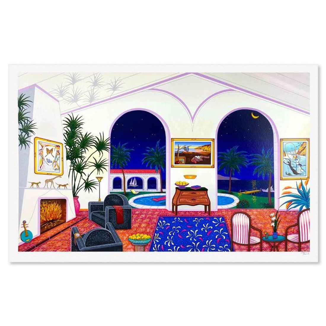 Fanch Ledan, "Interior with Salvador Dali" Limited Edition Serigraph, AP Numbered and Hand Signed: Interior with Salvador Dali is a limited edition serigraph on paper by Fanch, AP numbered and hand signed by the artist. Includes Letter of Authenticity. Measures approx. 25.5" x 39.5" (border), 23" x
