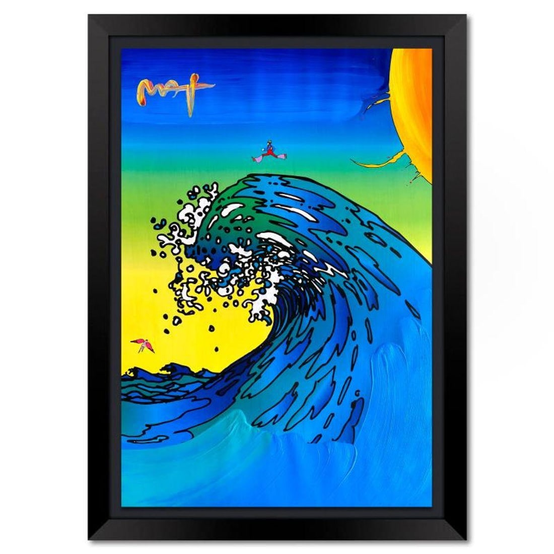 Peter Max, "Jingle Ball" Framed One-of-a-Kind Mixed Media, Hand Signed with Registration Number: Jingle Ball is a one-of-a-kind mixed media on paper, hand signed by Peter Max. The piece comes custom framed with a backside cutout to display Peter Max Studio registration number 308880 certifying au