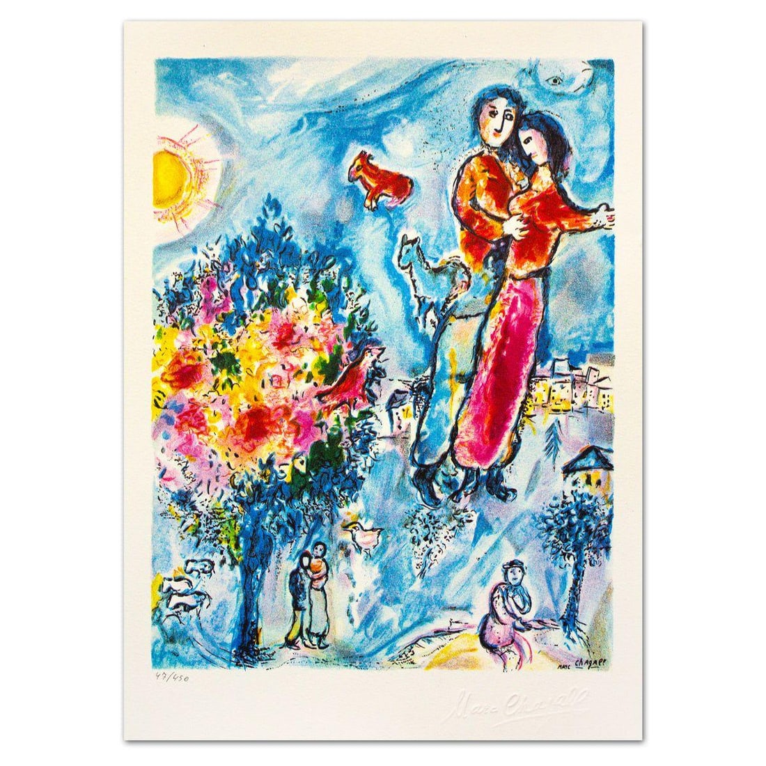 Marc Chagall- Lithograph "Entre L'hiver Et Le Printemps": Artist: Marc Chagall. Medium: Lithograph. Title: Entre L'hiver Et Le Printemps. Size: 17.5" x 12.5". Signature: Stamp signed and numbered. Certificate of Authenticity: Is included. Additional: Printed