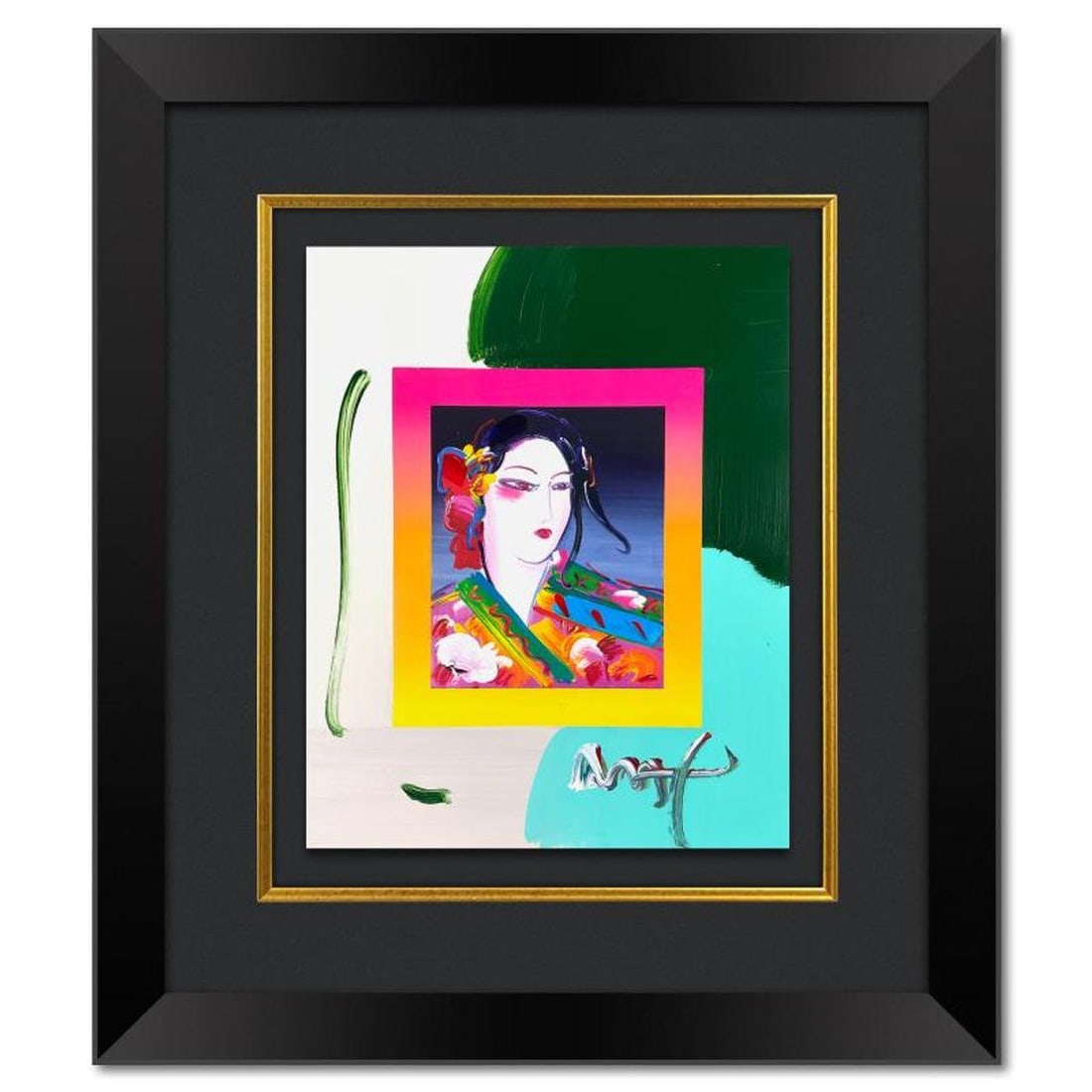 Peter Max, "Asia on Blend" Framed One-of-a-Kind Acrylic Mixed Media, Hand Signed with Registration (1 of 3)