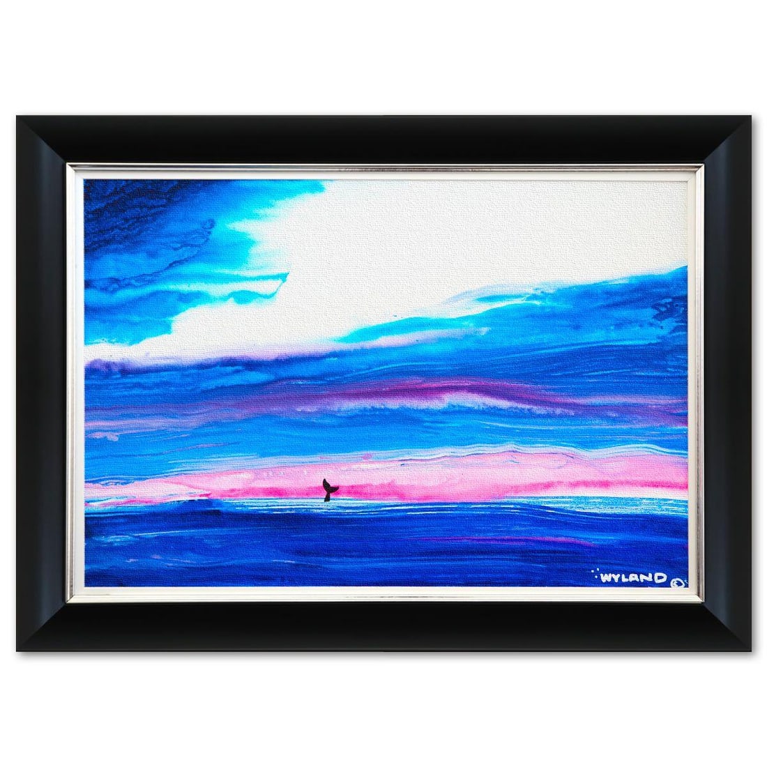 Wyland- Original Painting on Canvas "Crimson Horizon Ocean Scene": Artist: Wyland. Medium: Original Painting on Canvas. Title: Crimson Horizon Ocean Scene. Size: 24" x 36". Measures approx. 32" x 44" (framed). Signature: Hand signed by the artist. Certificate of Auth