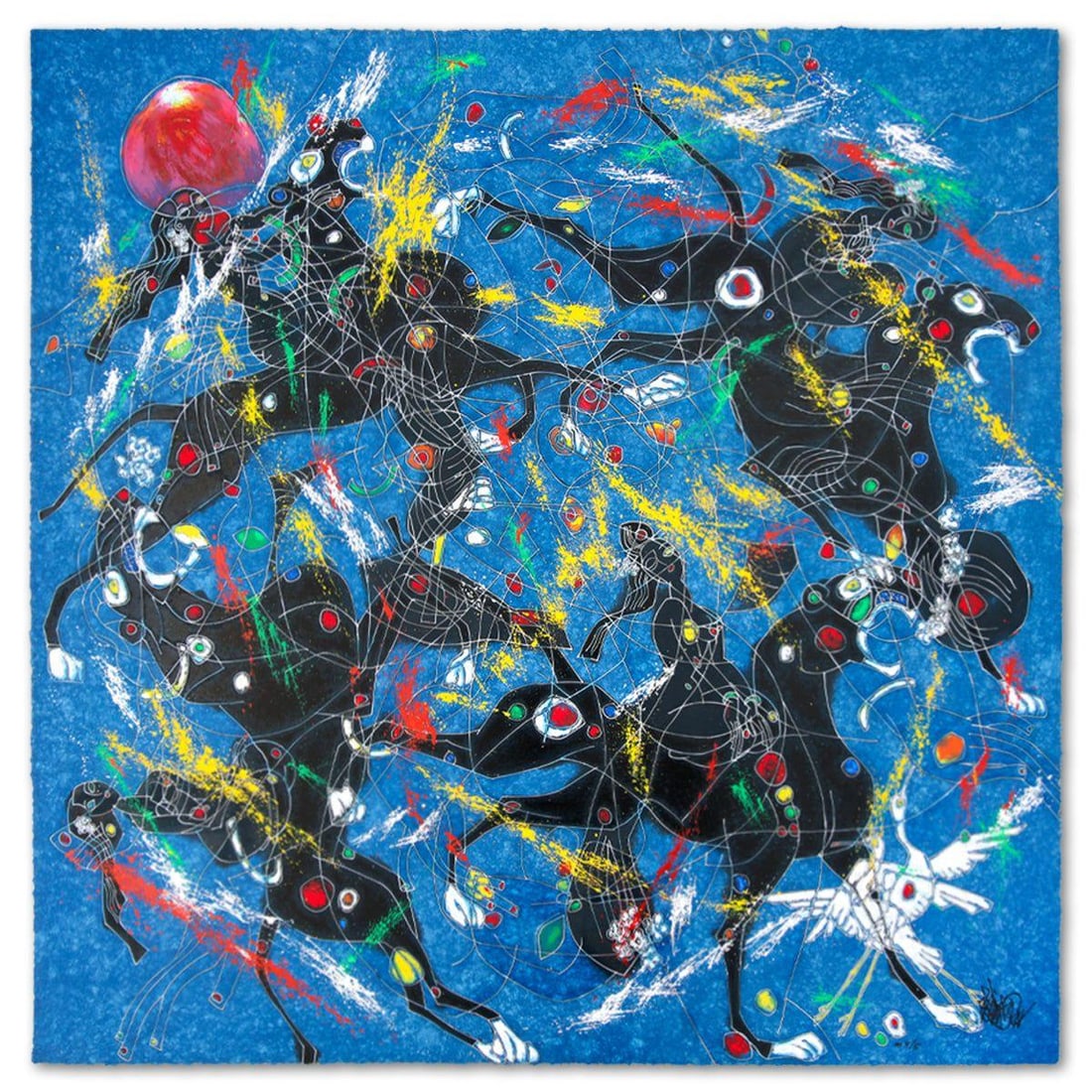 Jian Tie Feng- Silkscreen "Son of Panthers": Artist: Jian Tie Feng. Medium: Silkscreen. Title: Son of Panthers. Size: 40" x 40". Signature: Hand Signed and Numbered. Reference#: 80541.