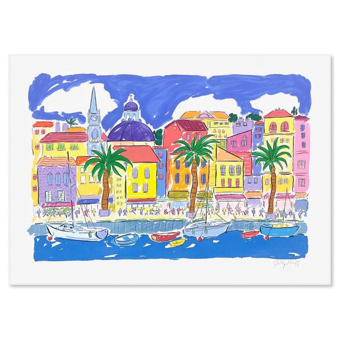 Sally Huss, "Boats" Limited Edition Printer's Proof Serigraph, Hand Signed with Letter of: Boats is a limited edition printer's proof serigraph on paper by Sally Huss, hand signed by the artist. Includes Letter of Authenticity. Measures approx. 27.5" x 38.5" (border), 22" x 32" (image). Ref