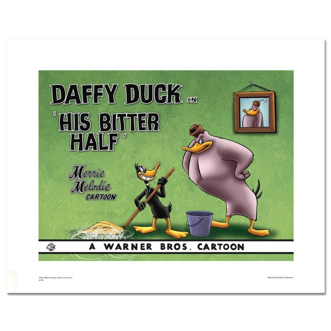 His Bitter Half, Daffy Duck Numbered Limited Edition Giclee from Warner Bros. with Certificate of: His Bitter Half - Daffy Duck is a limited edition giclee on paper from Warner Bros. featuring iconic Looney Tunes characters. The art was taken from an original Lobby Card used to promote "His Bitter