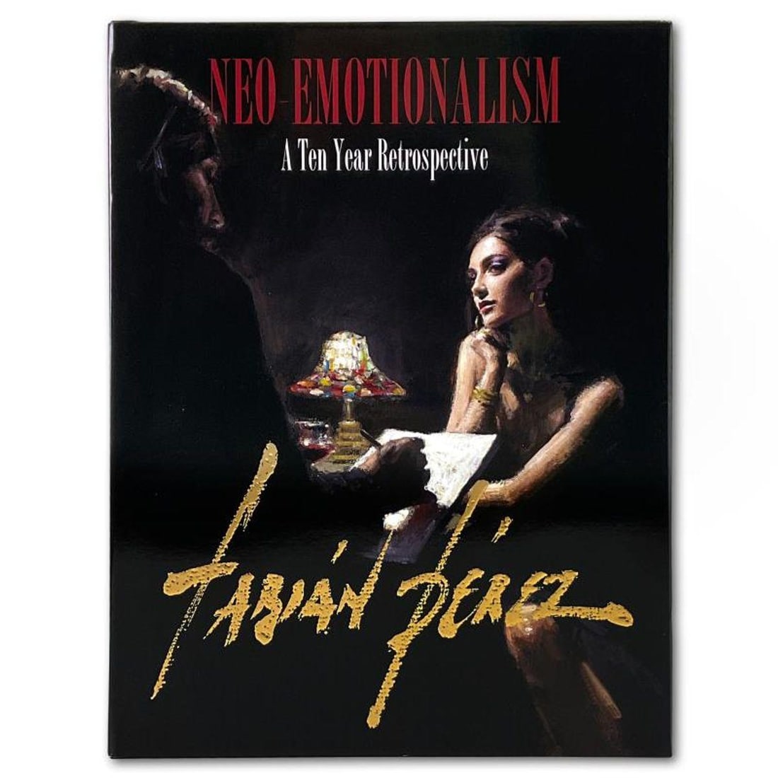 Fabian Perez, "Neo Emotionalism: A 10 Year Retrospective" Leather Bound Fine Art Book: 10 Year Retrospective is a leather bound fine art book featuring over 1,000 full color photographs of his paintings, editions, sculptures, studies and pencil and pen and ink drawings. This book was pu