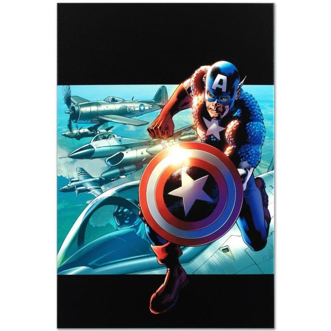 Marvel Comics "Captain America: Man Out Of Time #2" Numbered Limited Edition Giclee on Canvas by: A piece of comic book history, this limited edition, from original art by Bryan Hitch, depicts the heroic Captain America. British artist Bryan Hitch was inspired by comic books at an early age. Not o