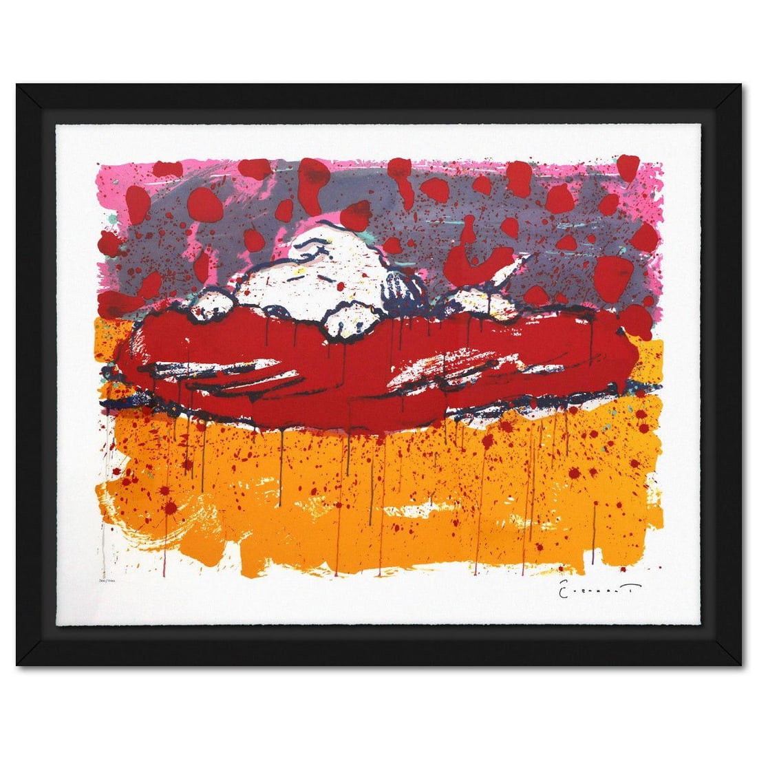 Tom Everhart- Hand Pulled Original Lithograph "Pig Out": Artist: Tom Everhart. Medium: Hand Pulled Original Lithograph. Title: Pig Out. Size: 27" x 34". Measures approx. 32" x 39" (framed). Signature: Hand signed and numbered. Certificate of Authenticity: I