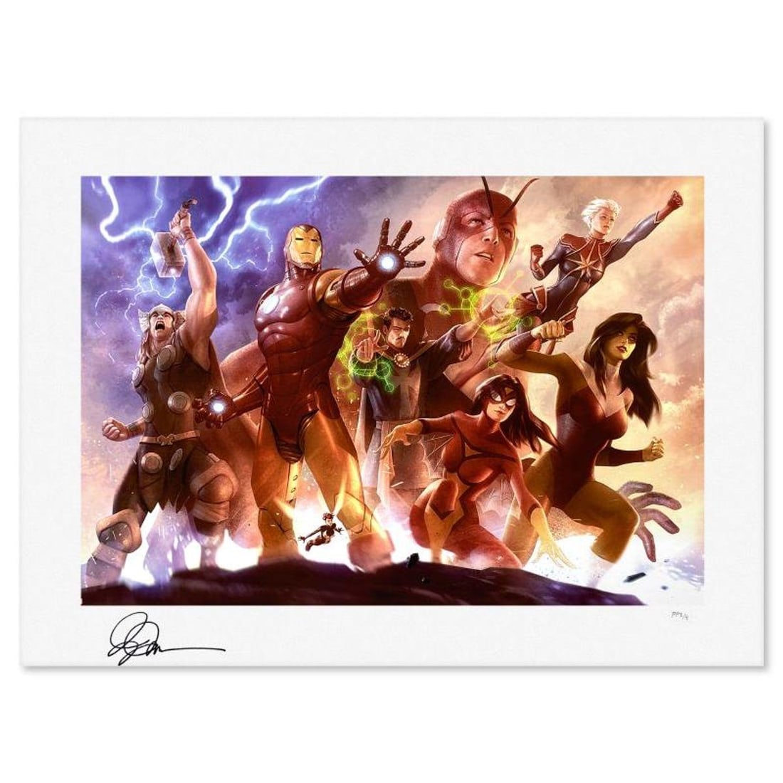 Marvel Comics & Alex Garner, "Avengers Team Iron Man" Limited Edition, PP Numbered 3/4 and Hand: Avengers Team Iron Man is a limited edition giclee on paper from Marvel Comics and Alex Garner, PP numbered 3/4 and hand signed by the artist. Includes Letter of Authenticity. Measures approx. 18" x 2