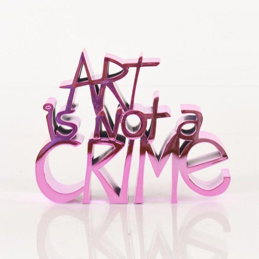 Mr. Brainwash, "Art Is Not a Crime (Chrome Pink)" Limited Edition Resin Sculpture, Numbered and Hand: Art Is Not a Crime (Chrome Pink) is a limited edition resin sculpture by Mr. Brainwash, numbered and hand signed by the artist. Includes Certificate of Authenticity. Measures approx. 8" x 6.5" x 2". R