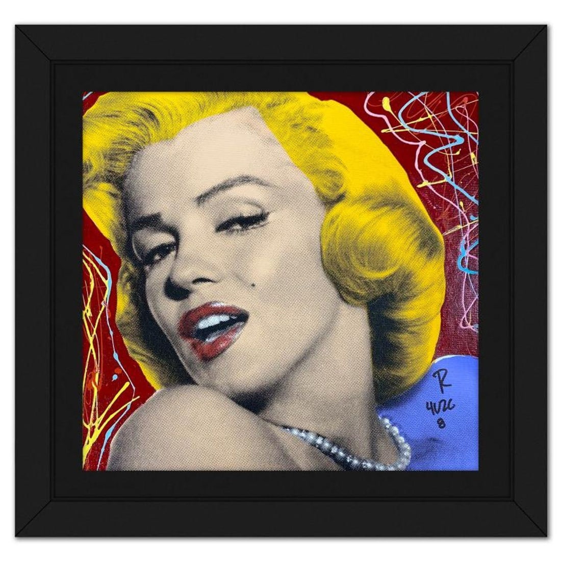 Ringo Daniel Funes, "Marilyn with Pearls" Framed One-of-a-Kind Mixed Media on Canvas, Hand Signed (1 of 2)
