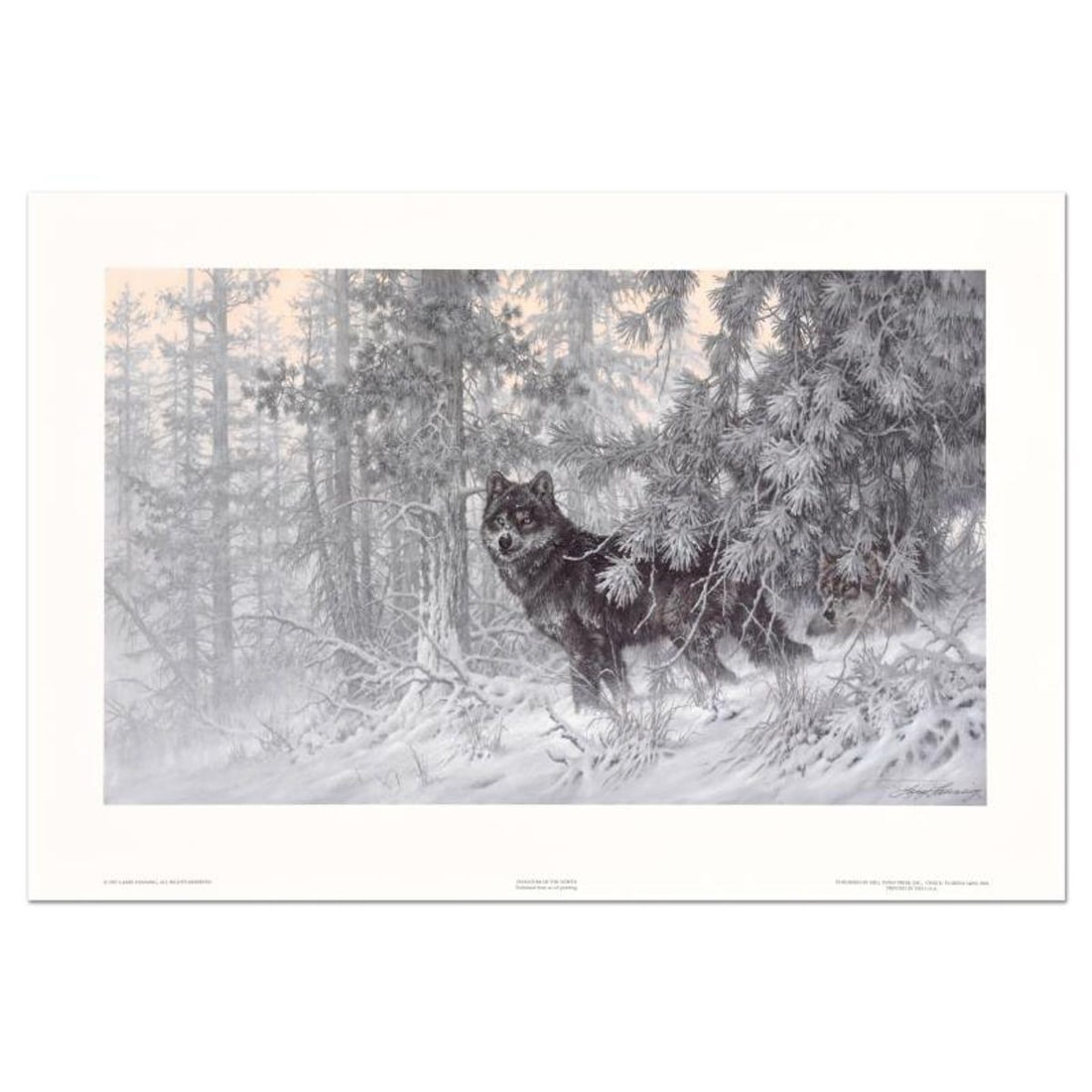 Larry Fanning (1938-2014), "Phantom of the North - Wolf (Small)" Hand Signed Lithograph with Letter: Phantom of the North - Wolf (Small) is a hand signed lithograph on paper by Larry Fanning (1938-2014). Includes Letter of Authenticity. Measures approximately 16.5" x 9.5" (image). Reference#: 90480.