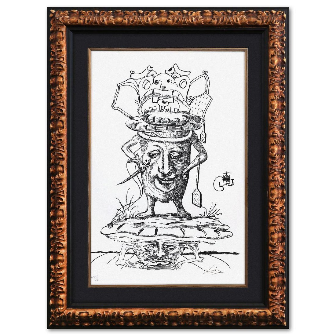 Salvador Dali- Original Lithograph from Gouache and Collage "Les Songes Drolatiques de Pantagruel": Artist: Salvador Dali. Medium: Original Lithograph from Gouache and Collage. Title: Les Songes Drolatiques de Pantagruel. Size: 29" x 19". Measures approx. 41" x 31" (framed). Signature: Hand signed a