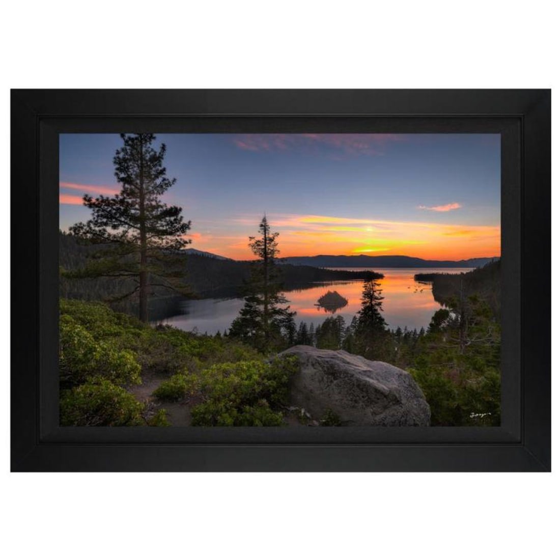 Jongas, "Emerald Bay" Framed Limited Edition on Canvas, Numbered and Hand Signed with Letter of: Emerald Bay is a limited edition giclee on canvas by photographer Jongas, numbered and hand signed by the artist. The piece comes custom framed and includes Letter of Authenticity. Measures approximat