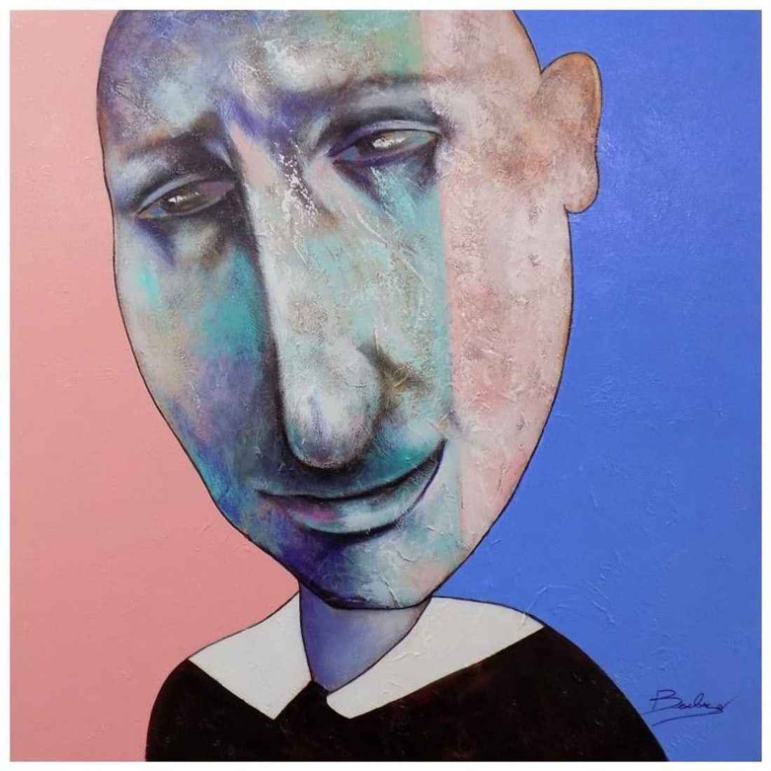 Berberyan, "I am drawing a blank" Hand Signed Original Painting on Canvas with Letter of: I Am Drawing A Blank is an original acrylic mixed media painting on canvas by Ara Berberyan. The piece is hand signed and comes with a letter of authenticity. Measures approximately 30" x 30".