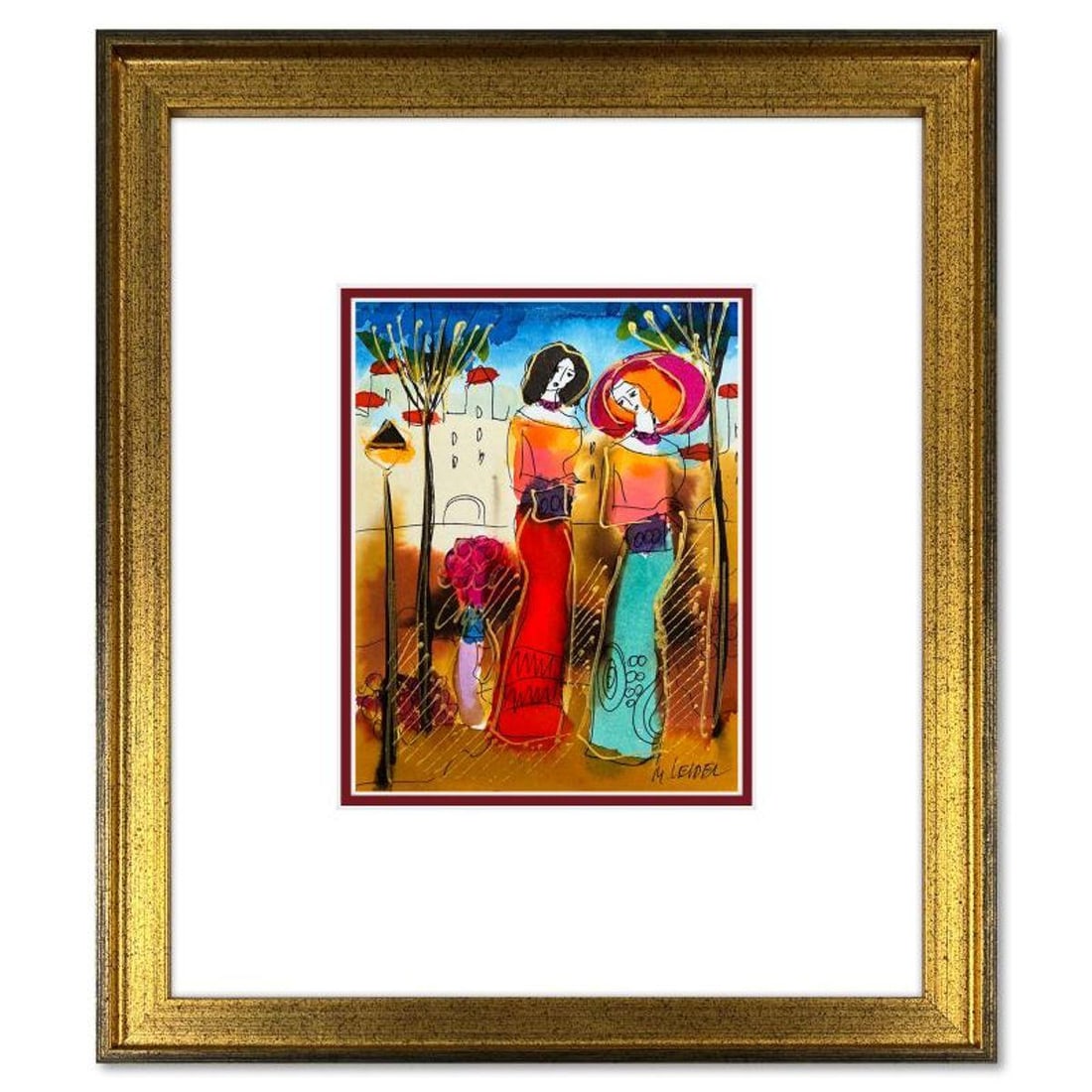 Moshe Leider, Framed Original Mixed Media Watercolor Painting, Hand Signed with Letter of: This is an original mixed media watercolor painting on paper by Moshe Leider. Hand signed by the artist, this piece comes custom framed and includes a Letter of Authenticity. Measures approximately 15