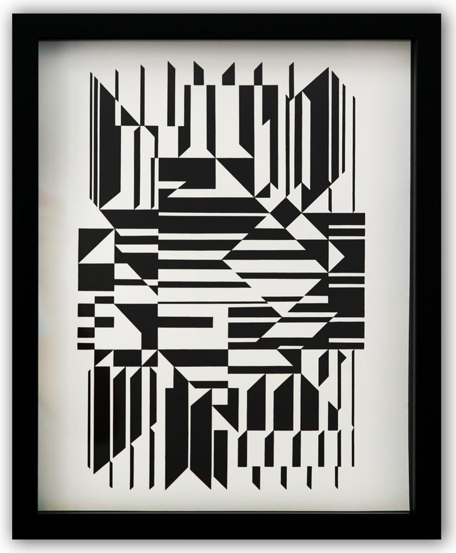 Victor Vasarely- Heliogravure Print "Untitled": Artist: Victor Vasarely. Medium: Heliogravure Print. Title: Untitled. Size: 14" x 11". Measures approx. 15" x 12" (framed). Additional: Custom Framed. Reference#: 21569.