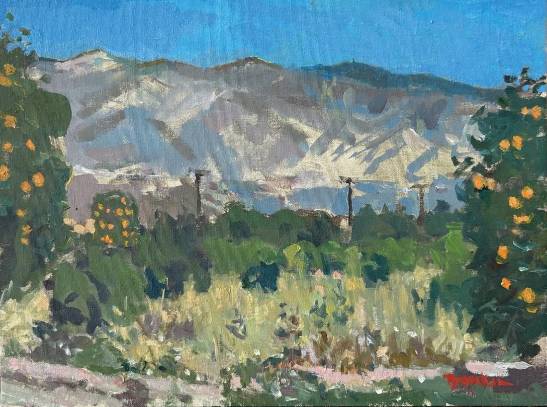 Boris Tyomkin- Original oil on board "Orange Grove. Ojai": Artist: Boris Tyomkin. Medium: Original oil on board. Title: Orange Grove. Ojai. Size: 12" x 16". Signature: Hand Signed. Reference#: 33515.