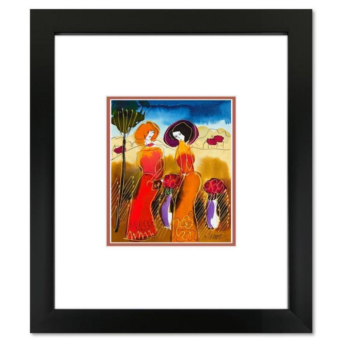 Moshe Leider, Framed Original Mixed Media Watercolor Painting, Hand Signed with Letter of: This is an original mixed media watercolor painting on paper by Moshe Leider. Hand signed by the artist, this piece comes custom framed and includes a Letter of Authenticity. Measures approximately 15