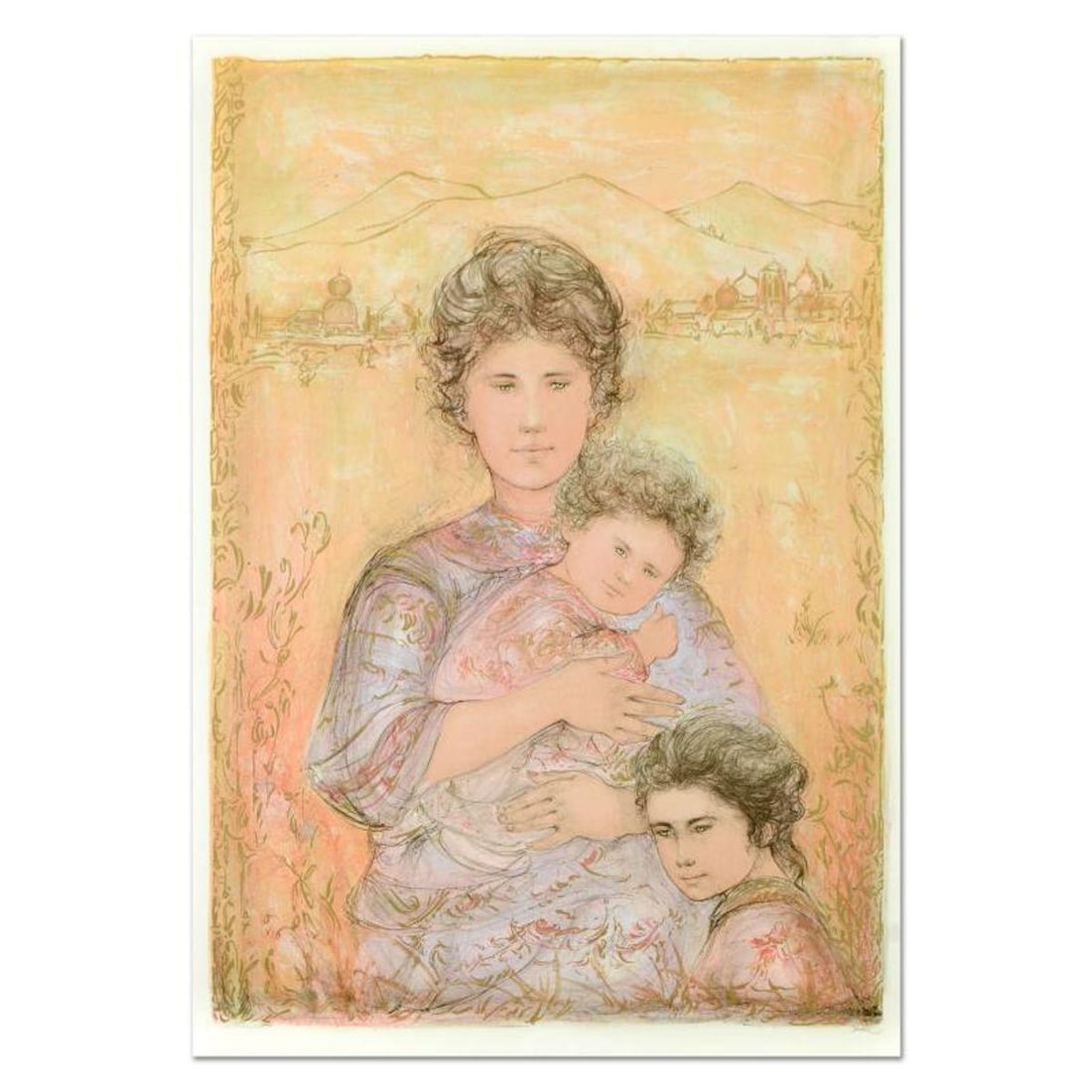 Edna Hibel (1917-2014), "Tatyana's Family" Limited Edition Lithograph, Numbered and Hand Signed with: Tatyana's Family is a limited edition lithograph on paper by Edna Hibel (1917-2014), numbered and hand signed by the artist. Includes Certificate of Authenticity. Measures approx. 29.5" x 41.5" (borde