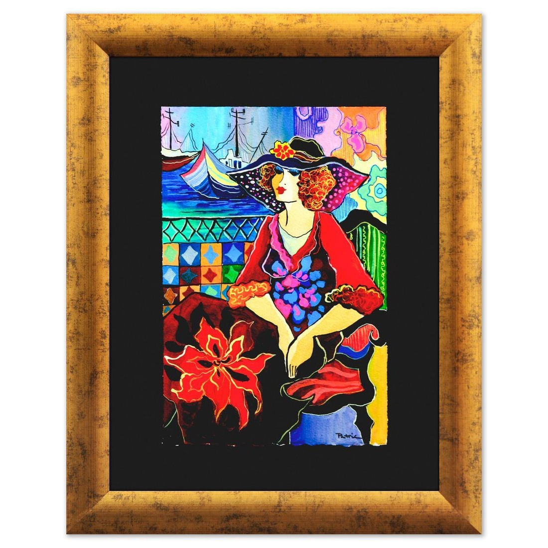 Patricia Govezensky- Original Watercolor "Harbor Reflections": Artist: Patricia Govezensky. Medium: Original Watercolor. Title: Harbor Reflections. Size: 11" x 7". Measures approx. 18" x 14" (framed). Signature: Hand signed. Certificate of Authenticity: Is includ