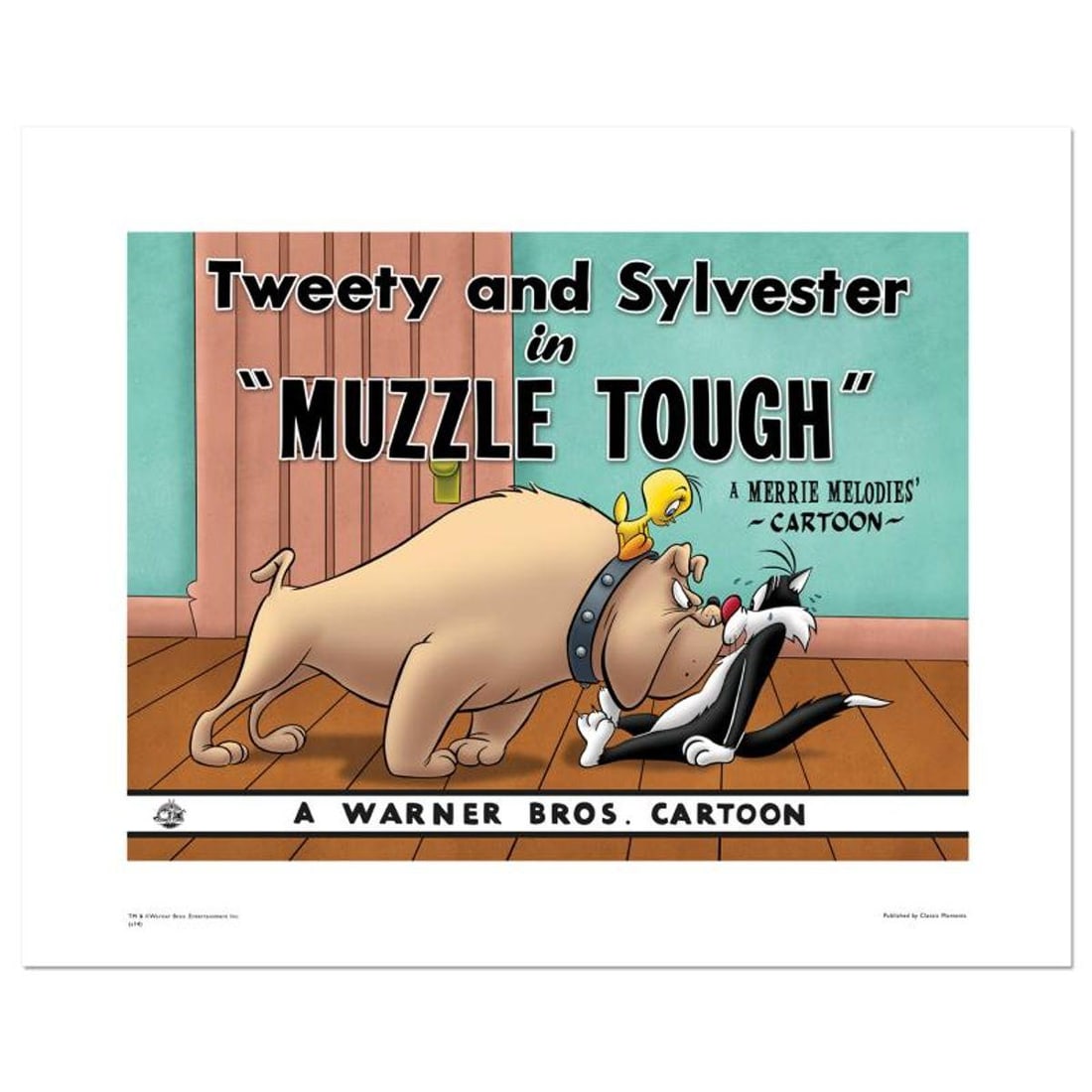 Muzzle Tough Numbered Limited Edition Giclee from Warner Bros. with Certificate of Authenticity.: Muzzle Tough is a limited edition giclee on paper from Warner Bros. featuring iconic Looney Tunes characters. The art was taken from an original Lobby Card used to promote "Muzzle Tough" directed by F