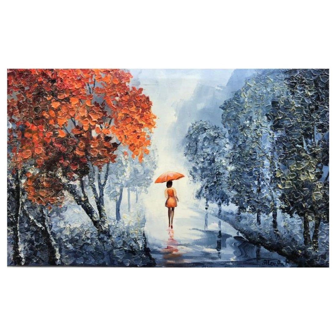 Alexander Antanenka, "Autumn Blues" Original Painting on Canvas, Hand Signed with Letter of: Autumn Blues is an original oil painting on stretched canvas by Alexander Antanenka. Hand signed by the artist, the piece comes with a letter of authenticity. Measures approximately 16" x 26" (image).