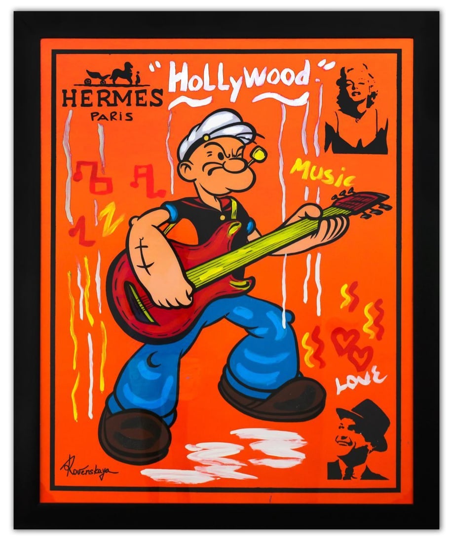 Nastya Rovenskaya- Original Mixed Media on Paper "Rocking Sailor": Artist: Nastya Rovenskaya. Medium: Original Mixed Media on Paper. Title: Rocking Sailor. Size: 50" x 40". Measures approx. 56" x 46" (framed). Signature: Hand Signed by the artist. Certificate of Auth