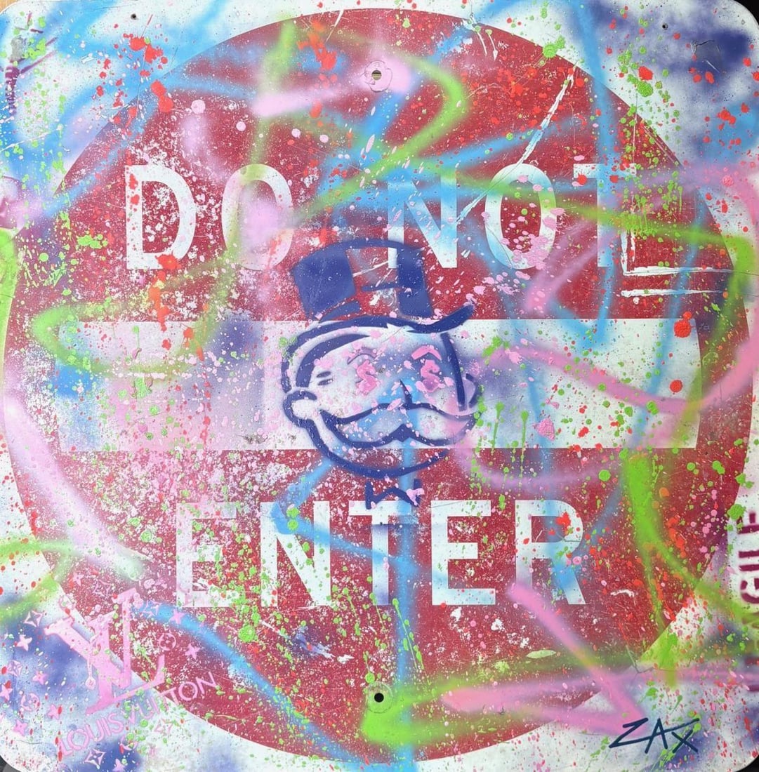 E.M Zax- 1/1 unique hand painted metal Street sign: Artist: E.M Zax. Medium: 1/1 unique hand painted metal Street sign. Size: 30" x 30". Signature: Signed. Reference#: 27884.