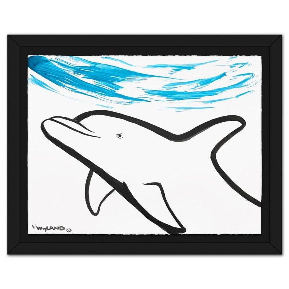 Wyland, "Dolphin" Framed Original Sumi Ink Painting, Hand Signed with Letter of Authenticity. (1 of 2)