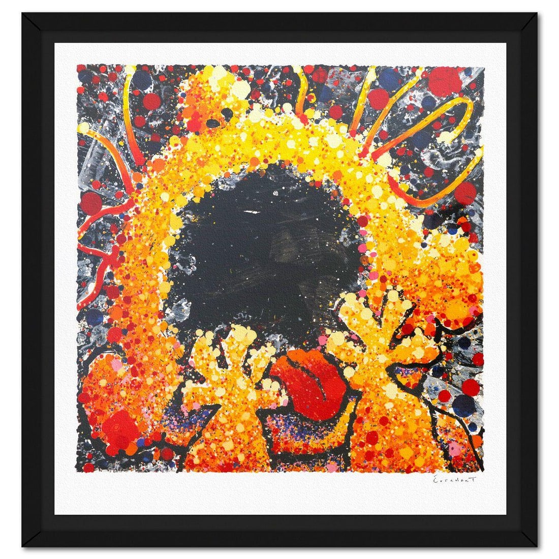 Tom Everhart- Hand Pulled Original Lithograph "Black Velvet Scream": Artist: Tom Everhart. Medium: Hand Pulled Original Lithograph. Title: Black Velvet Scream. Size: 37" x 36". Measures approx. 42" x 41" (framed). Signature: Hand signed and numbered. Certificate of Aut