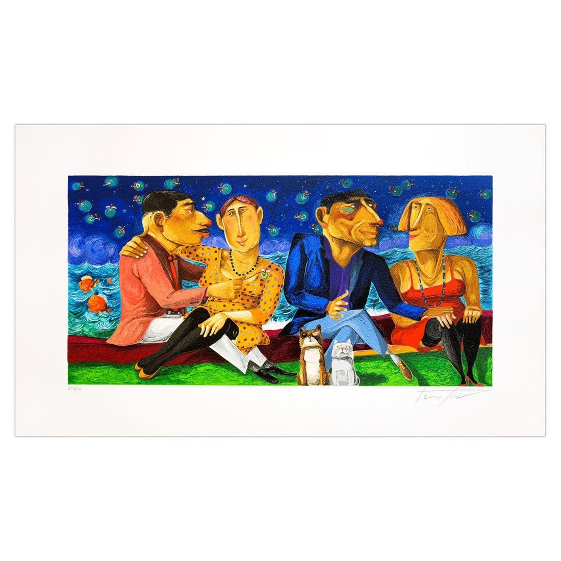 Pino Porcopio- SIlkscreen on Paper "Confidenze Notturne": Artist: Pino Porcopio. Medium: SIlkscreen on Paper. Title: Confidenze Notturne. Size: 12" x 24". Signature: Hand Signed and numbered. Certificate of Authenticity: Is included. Additional: Edition numb