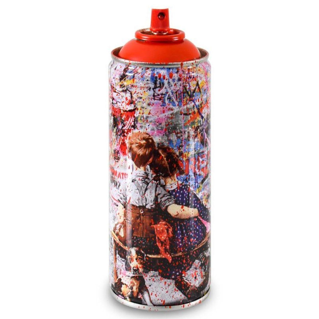 Mr. Brainwash, "Work Well Together (Red)" Limited Edition Hand Painted Spray Can with Plate: Work Well Together (Red) is a numbered limited edition hand painted spray can by Mr Brainwash. This piece bears the plate signature of the artist and comes from his 2020 Classic Spray Can Collection.