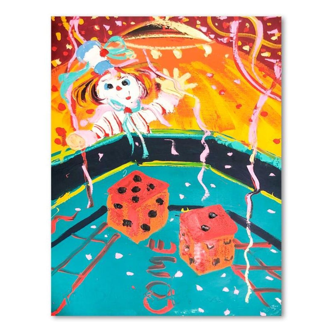 Paul Blaine Henrie (1932-1999), "7 Come 11" Hand Signed Original Painting on Canvas (48"x30") with: 7 Come 11 is an original oil painting on stretched canvas by Paul Blaine Henrie (1932-1999). The piece is hand signed by the artist and comes with a letter of authenticity. Please note that due to the