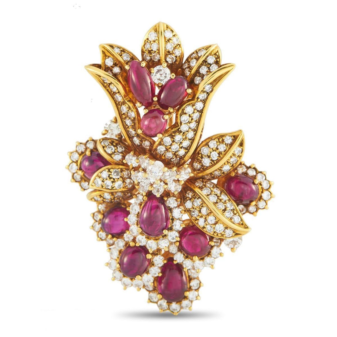 18K YELLOW GOLD 2.65CT DIAMOND AND RUBY BROOCH (1 of 3)