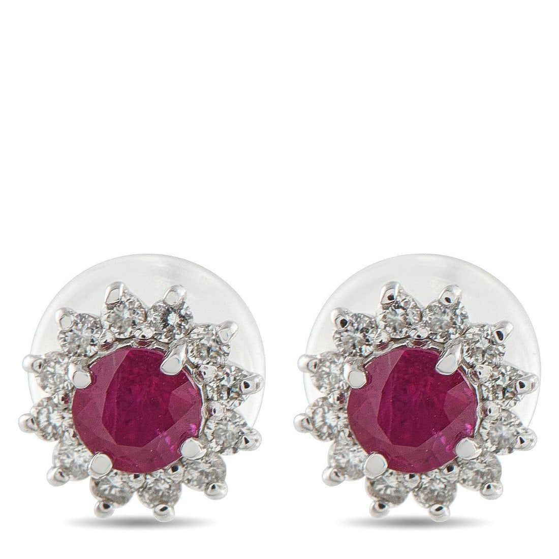 18K WHITE GOLD 0.12CT DIAMOND AND RUBY EARRINGS (1 of 3)