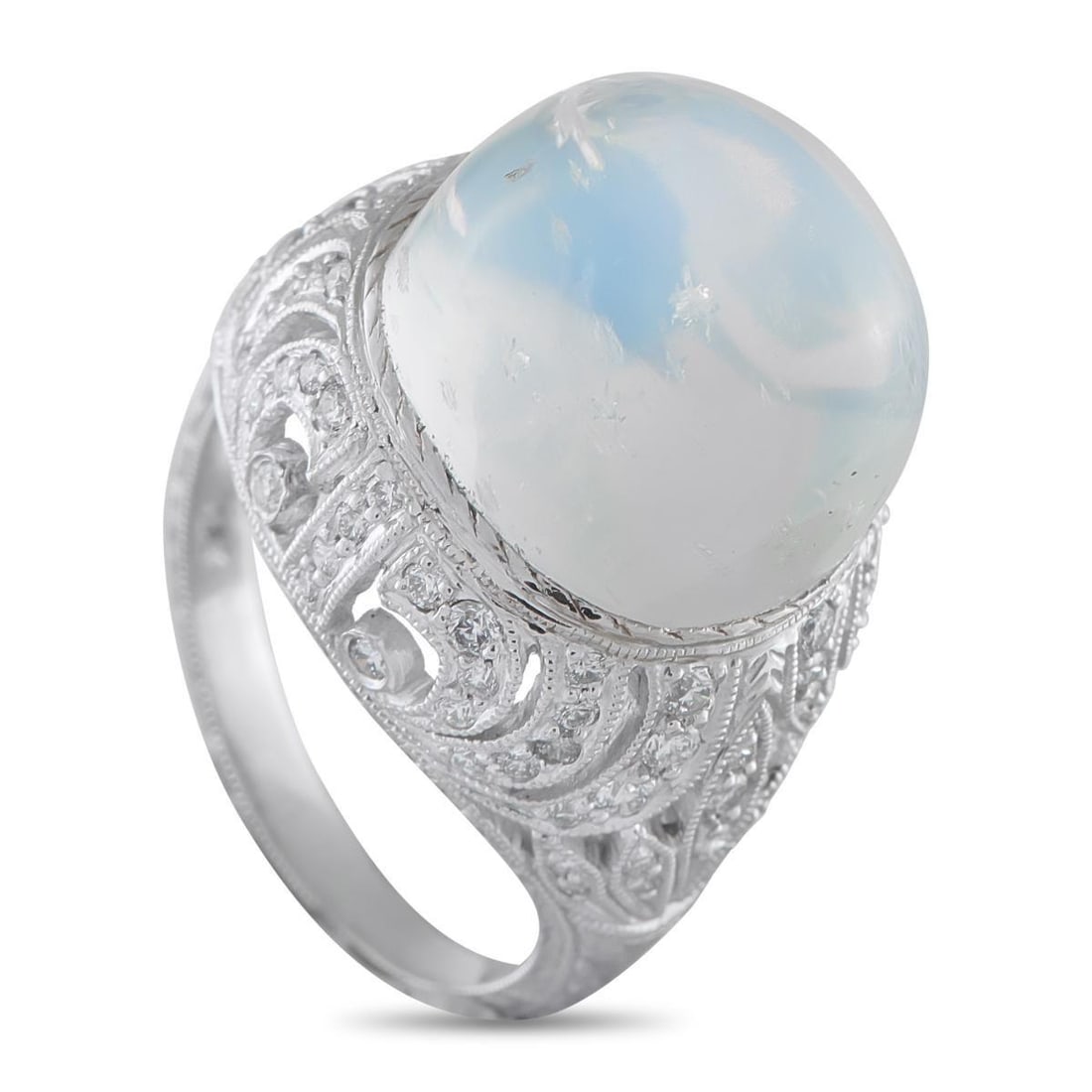 PLATINUM 0.38CT DIAMOND AND MOONSTONE COCKTAIL RING (1 of 3)