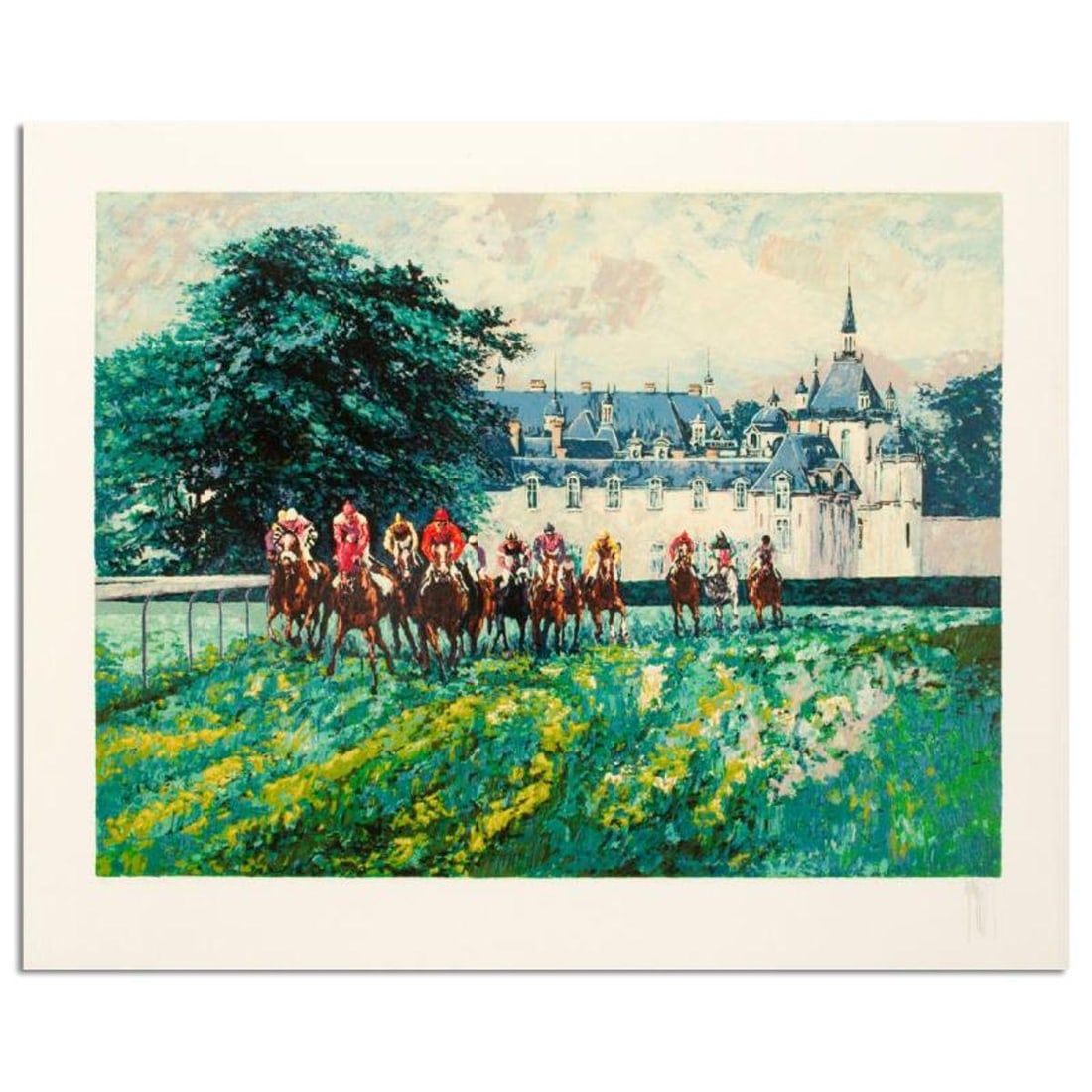 Mark King (1931-2014), "Chantilly Chateau Turn" Hand Signed Limited Edition Serigraph with Letter of: Chantilly Chateau Turn is a limited edition serigraph on paper by Mark King (1931-2014). Hand signed and numbered, this piece comes with a letter of authenticity and measures approximately 27" x 36" (
