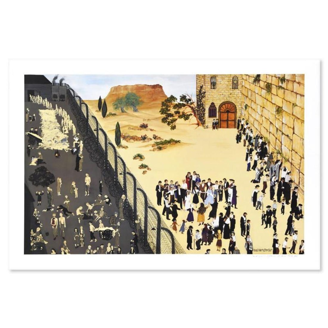 Deneille Spohn Moes, "Concentrtion Camp/Wailing Wall" Limited Edition Serigraph, Numbered and Hand: Concentrtion Camp/Wailing Wall is a limited edition serigraph on paper by Deneille Spohn Moes, numbered and hand signed by the artist. Includes Letter of Authenticity. Measures approx. 37.5" x 25.5" (