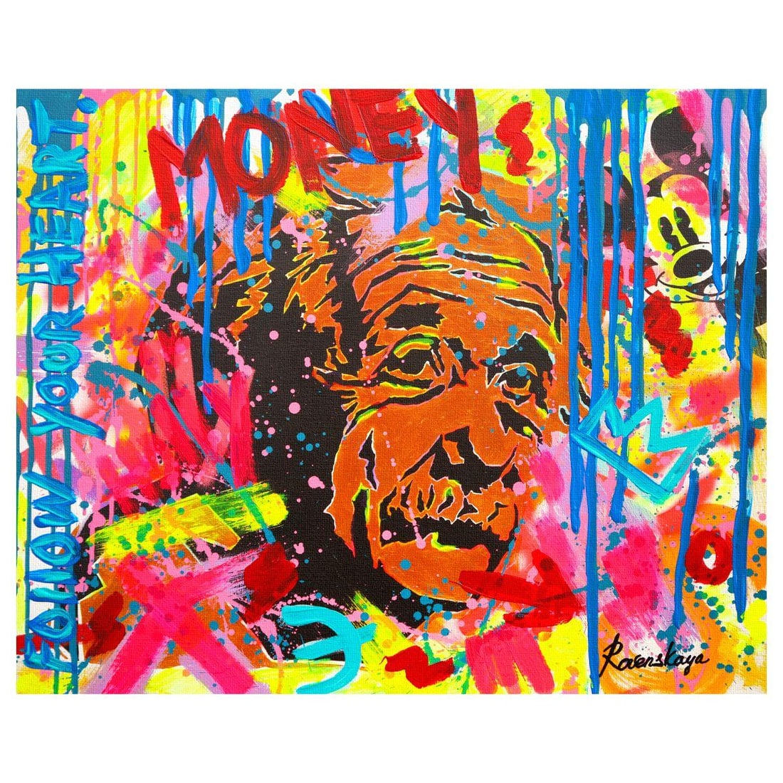 Nastya Rovenskaya- Mixed Media on Canvas "Einstein In Gold": Artist: Nastya Rovenskaya. Medium: Mixed Media on Canvas. Title: Einstein In Gold. Size: 20" x 24". Signature: Hand signed. Certificate of Authenticity: Is included. Reference#: 26288.