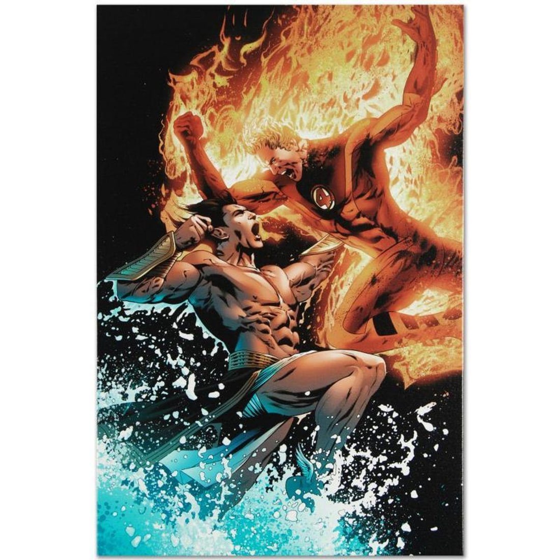 Marvel Comics "Ultimate Fantastic Four #26" Numbered Limited Edition Giclee on Canvas by Greg Land: A piece of comic book history, this limited edition, from original art by Greg Land, depicts an epic battle between Namor and the Human Torch. Greg Land entered the comic industry in the 90s as a comi