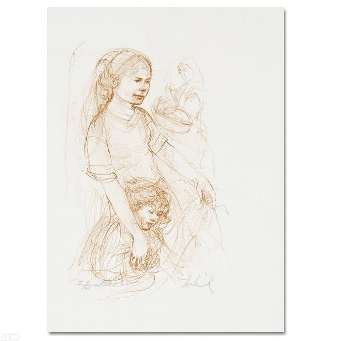Small Breton Woman with Child Limited Edition Lithograph by Edna Hibel (1917-2014), Numbered and (1 of 2)